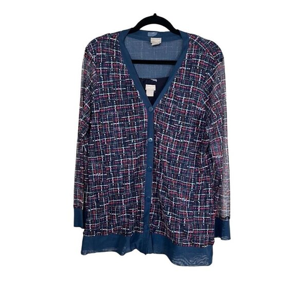 Chico's Sweaters - Chicos Plaid Sweater Set 12 Blue Workwear Preppy Boho Western Retro‎ Old Money